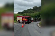 Acidente entre caminhões mata motorista e 5 bovinos na MG-285, em Piraúba