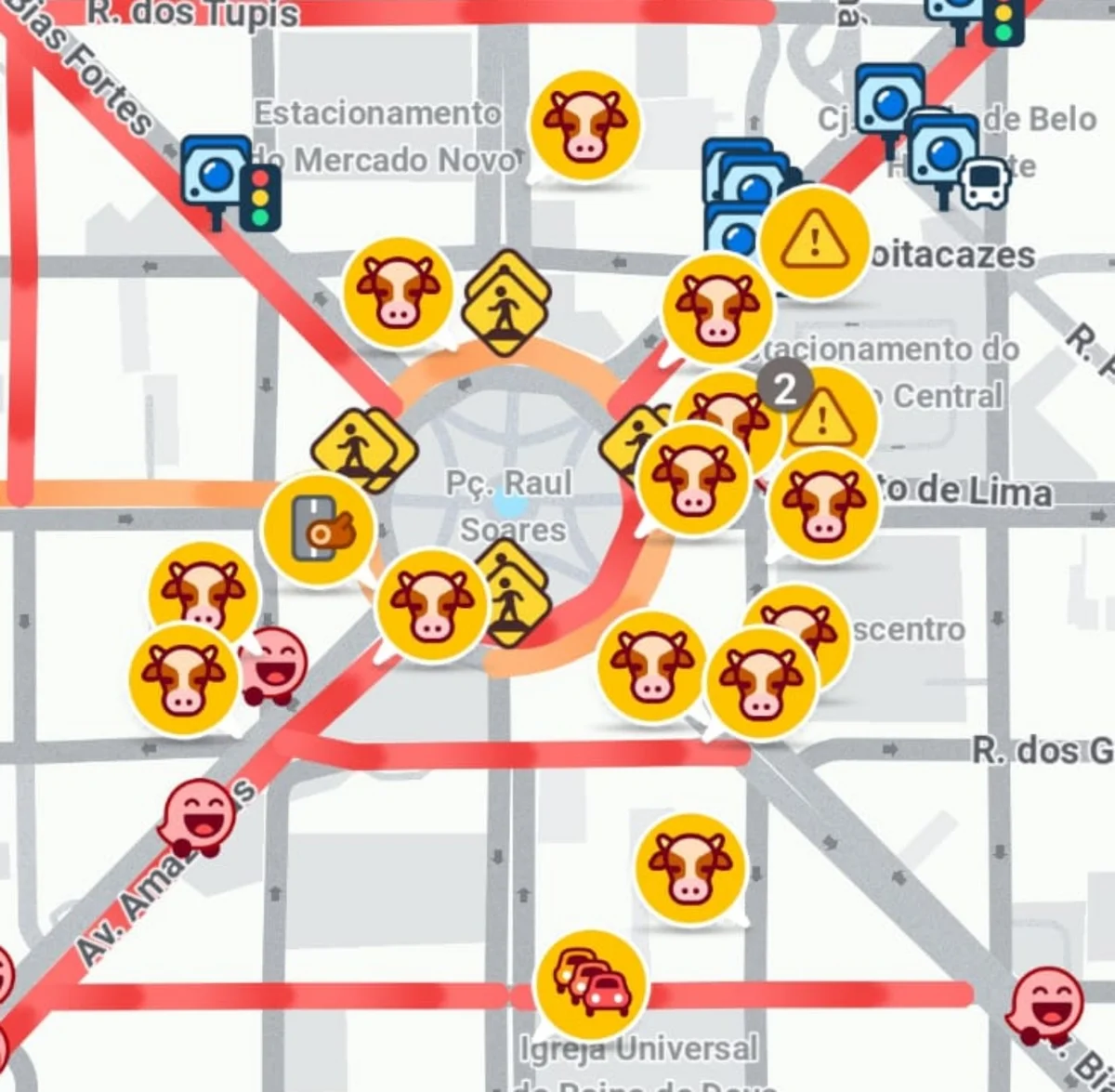 Waze marca animais na pista em área de evento do PT em BH