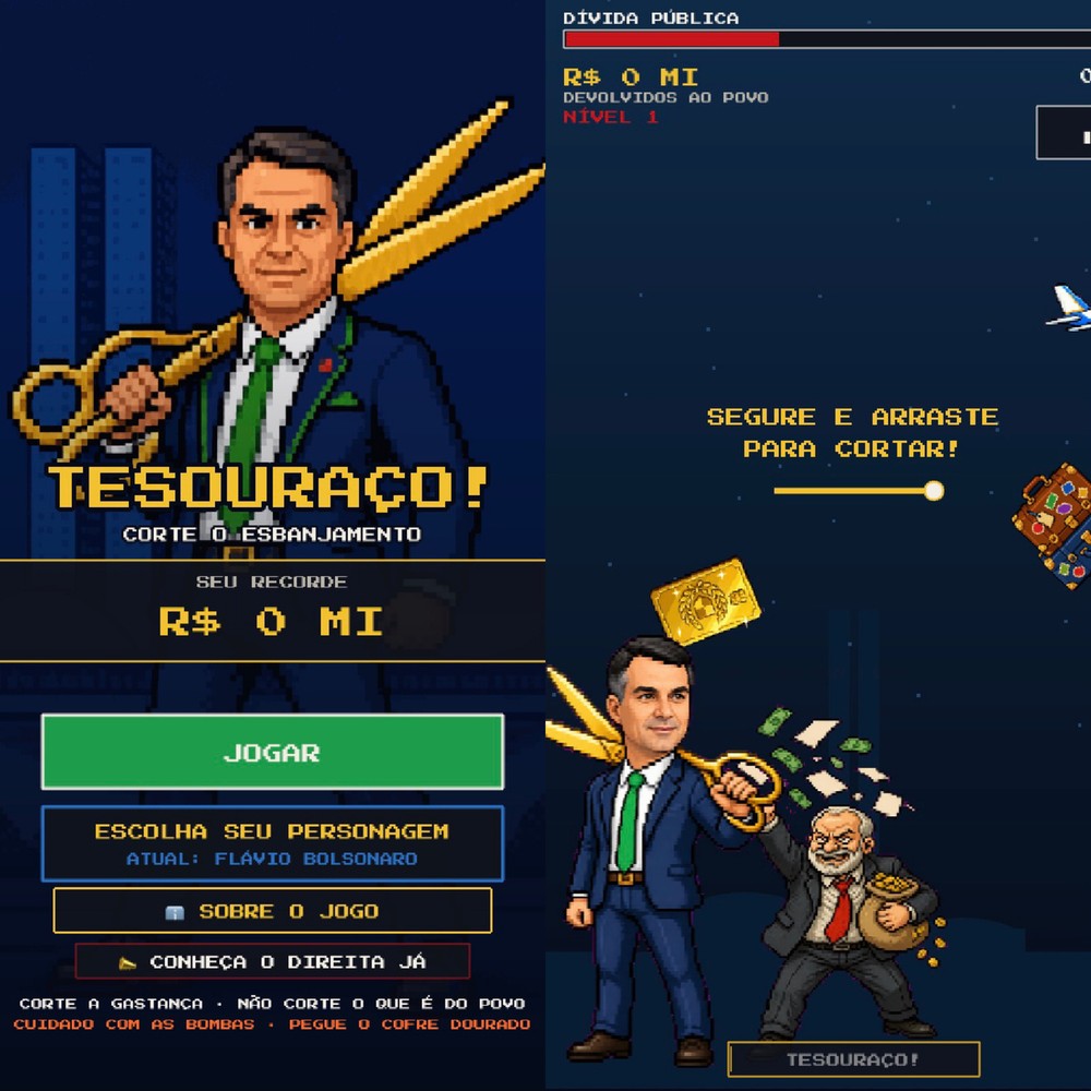Tesouraço usa cortes virtuais para representar propostas econômicas divulgadas pela campanha de Flávio Bolsonaro — Foto: Reprodução/Tesouraço